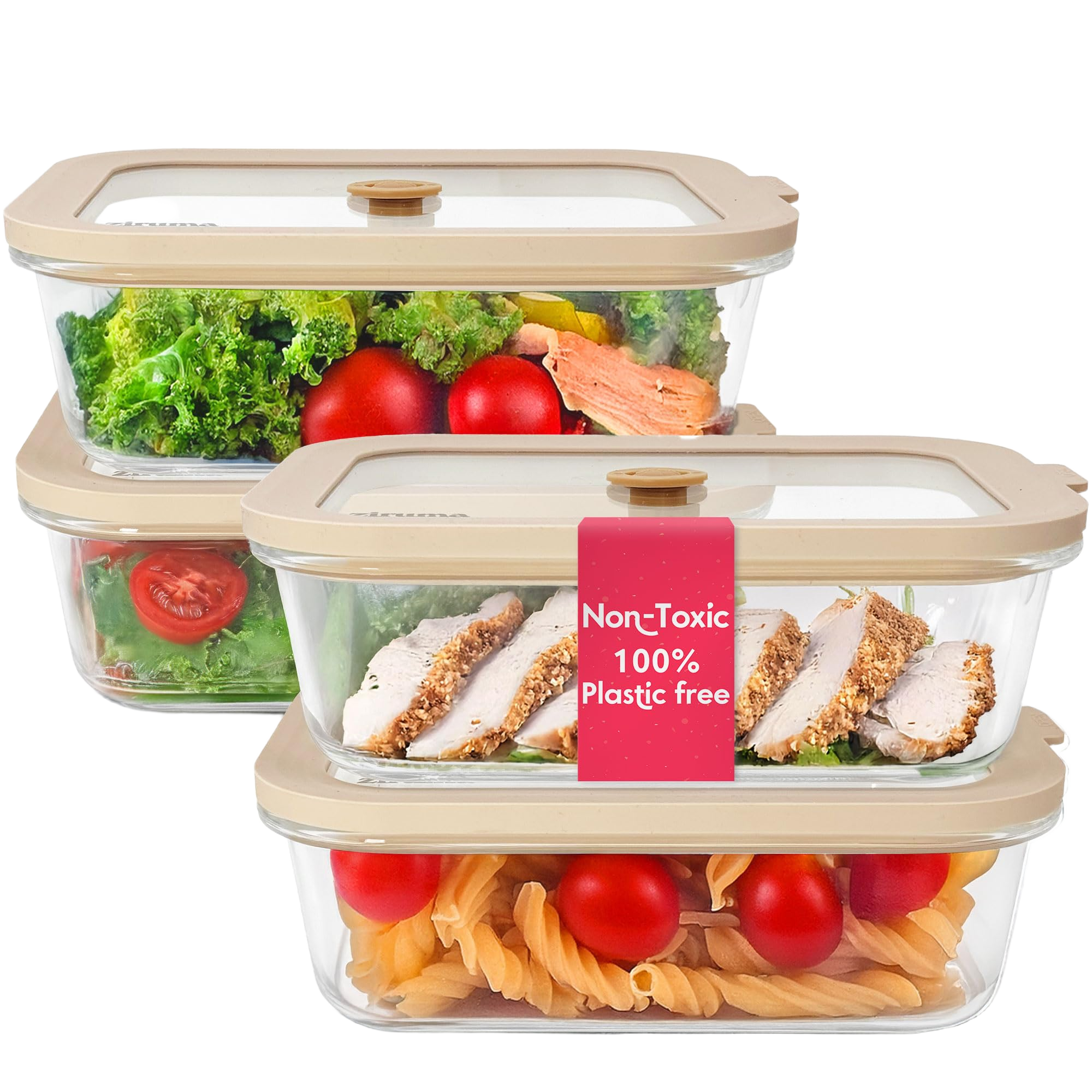 Ziruma Non-Toxic 35 Oz (4.4 Cup) Glass Storage Containers with Lids – Plastic Free Meal Prep Cont
