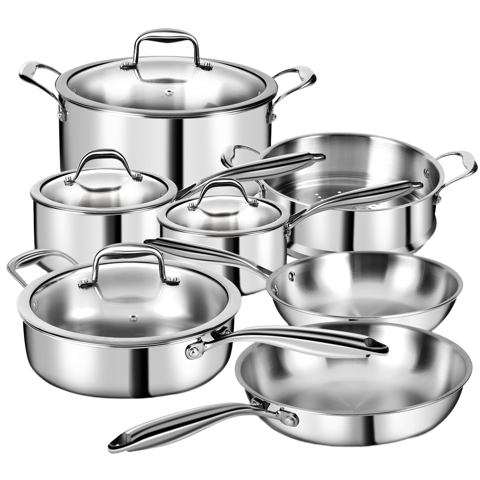 EWFEN 3 Ply Stainless Steel 11-Piece Cookware Set with Lids