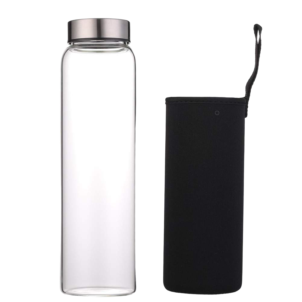 sunkey Glass Water Bottle 32 oz High Borosilicate with Neoprene Sleeve Leak Proof Lid Reusable Ec