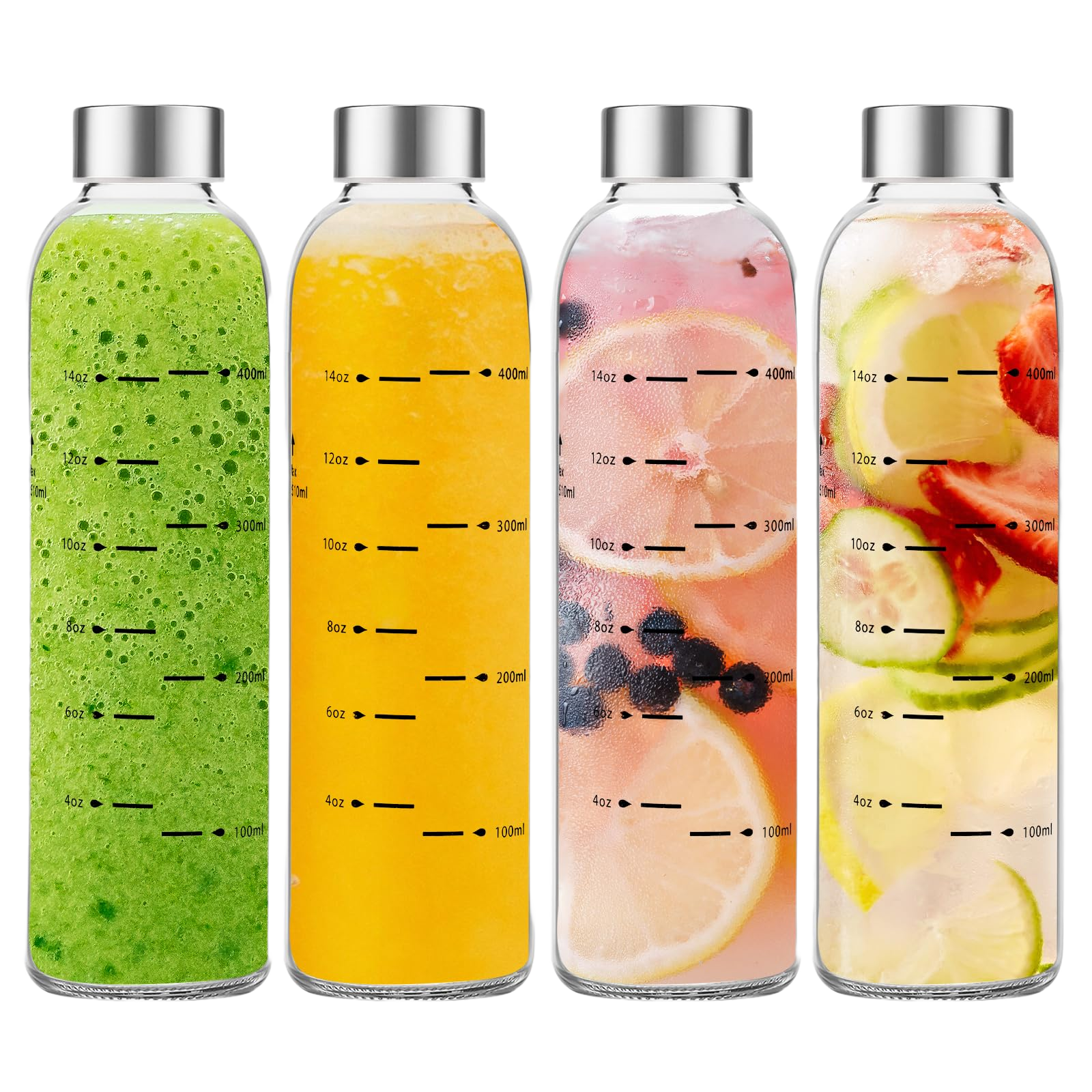 Olivego Glass Water Bottles with Lids 17 oz