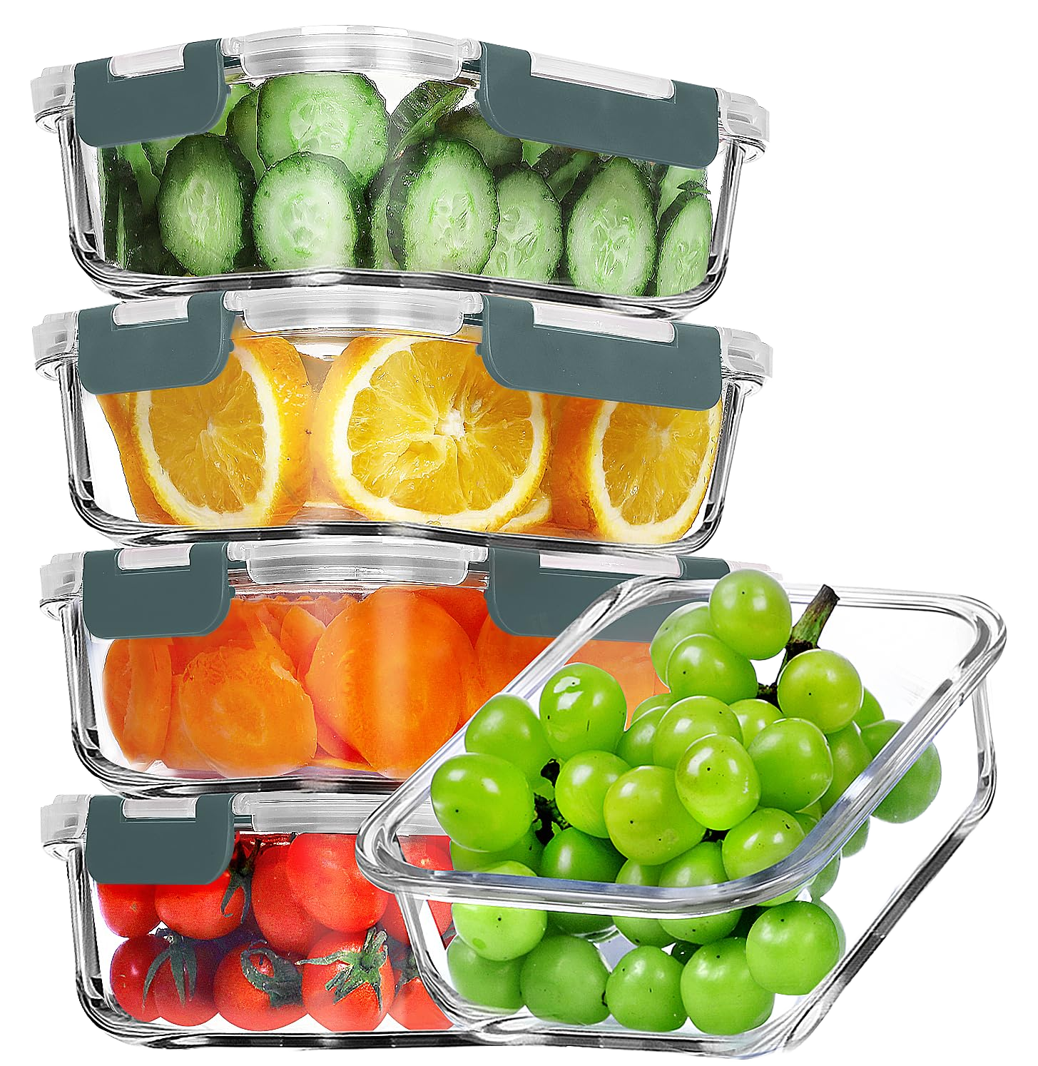 VERONES 5 Pack 36 OZ Glass Meal Prep Containers