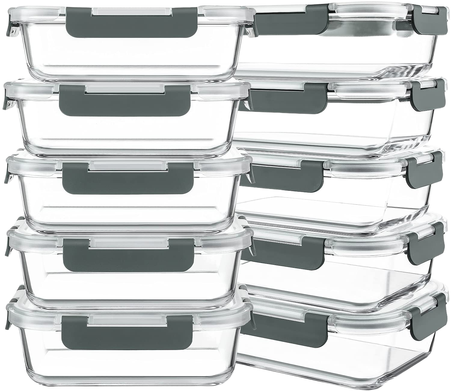 KOMUEE 10 Packs 30 oz Glass Meal Prep Containers,Glass Food Storage Containers with Lids,Airtight
