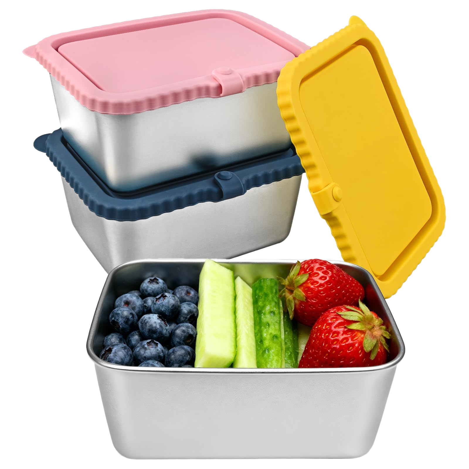 FRUIID 3-Pack Stainless Steel Food Storage Containers with Silicone Lids