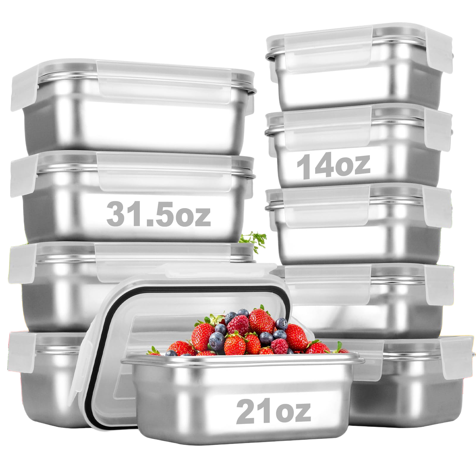 Cykorxicc 10 PC Square 304 Stainless Steel Food Containers with Lids