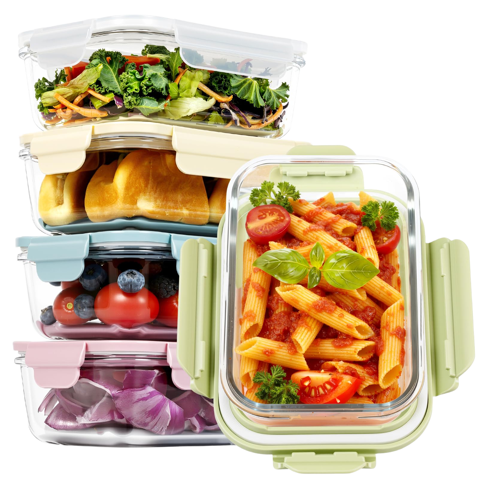 Freshmage 5 Pack 25oz Glass Meal Prep Containers with Air Vent Lids