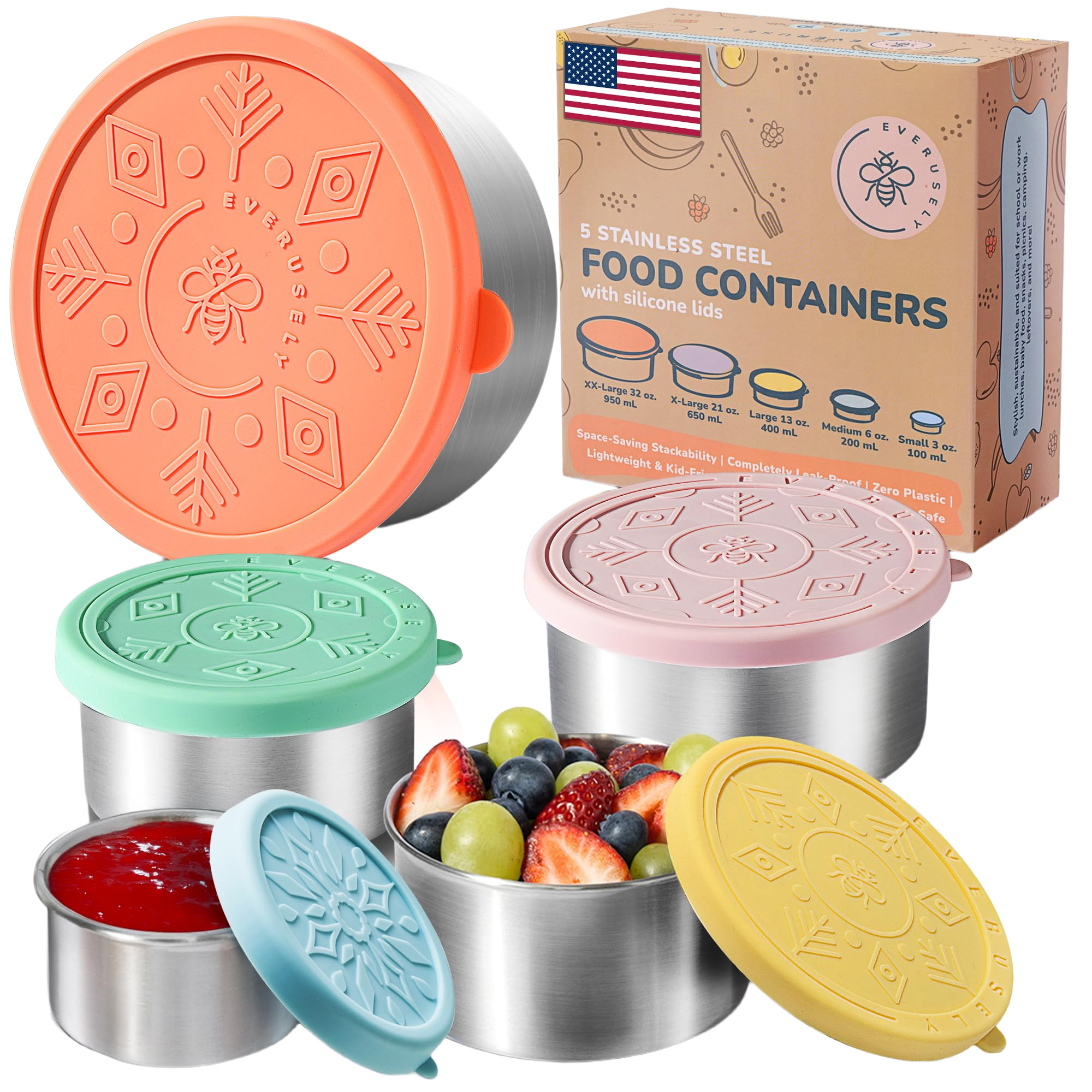 Everusely - Stainless Steel Containers with Lids