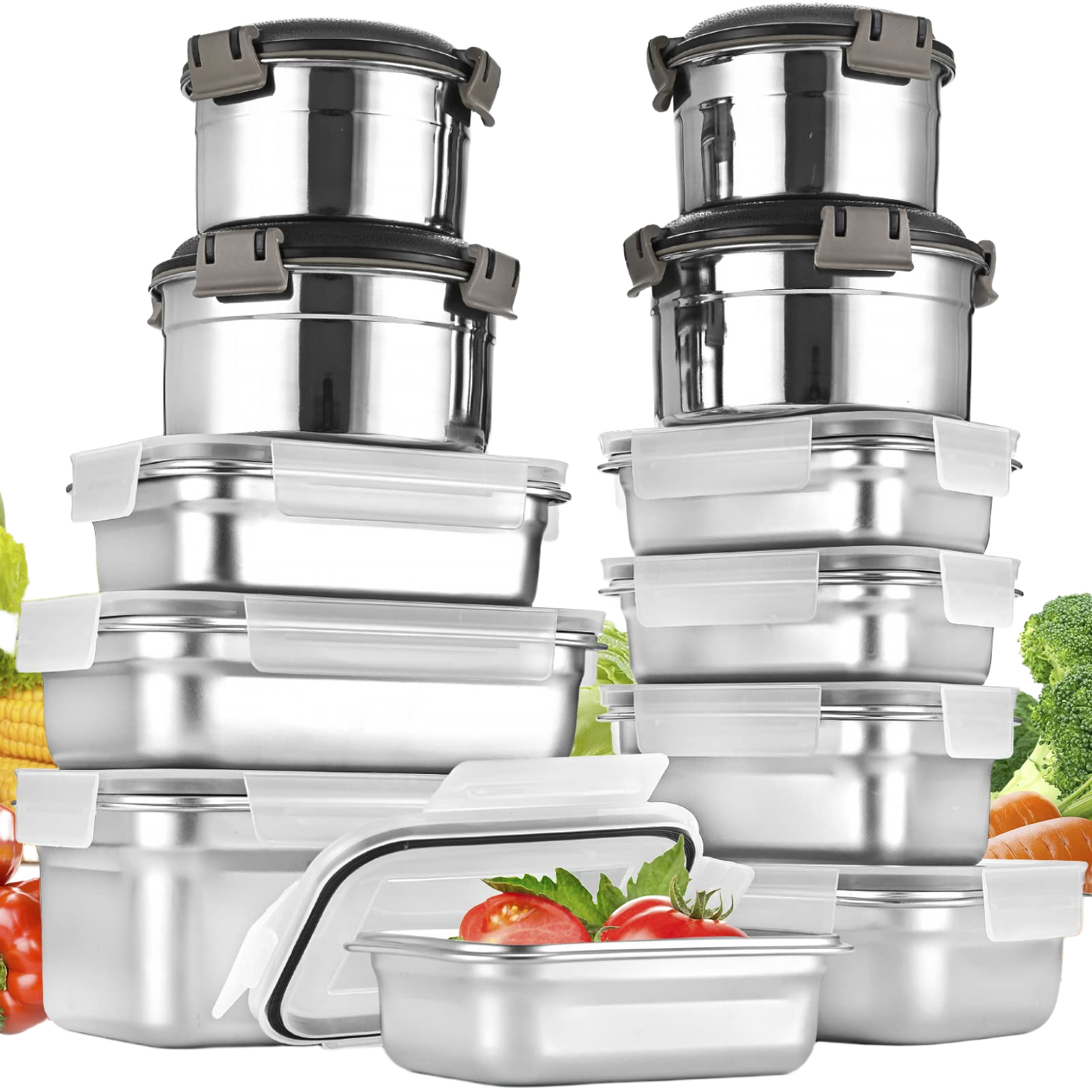 Cykorxicc 12PC 304 Stainless Steel Food Storage Containers with Lids Leakproof