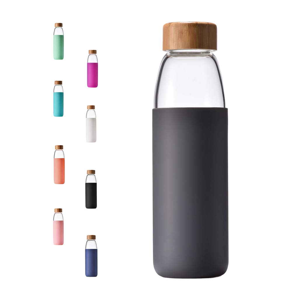 veegoal 25 Oz Borosilicate Glass Water Bottles with Bamboo Lid