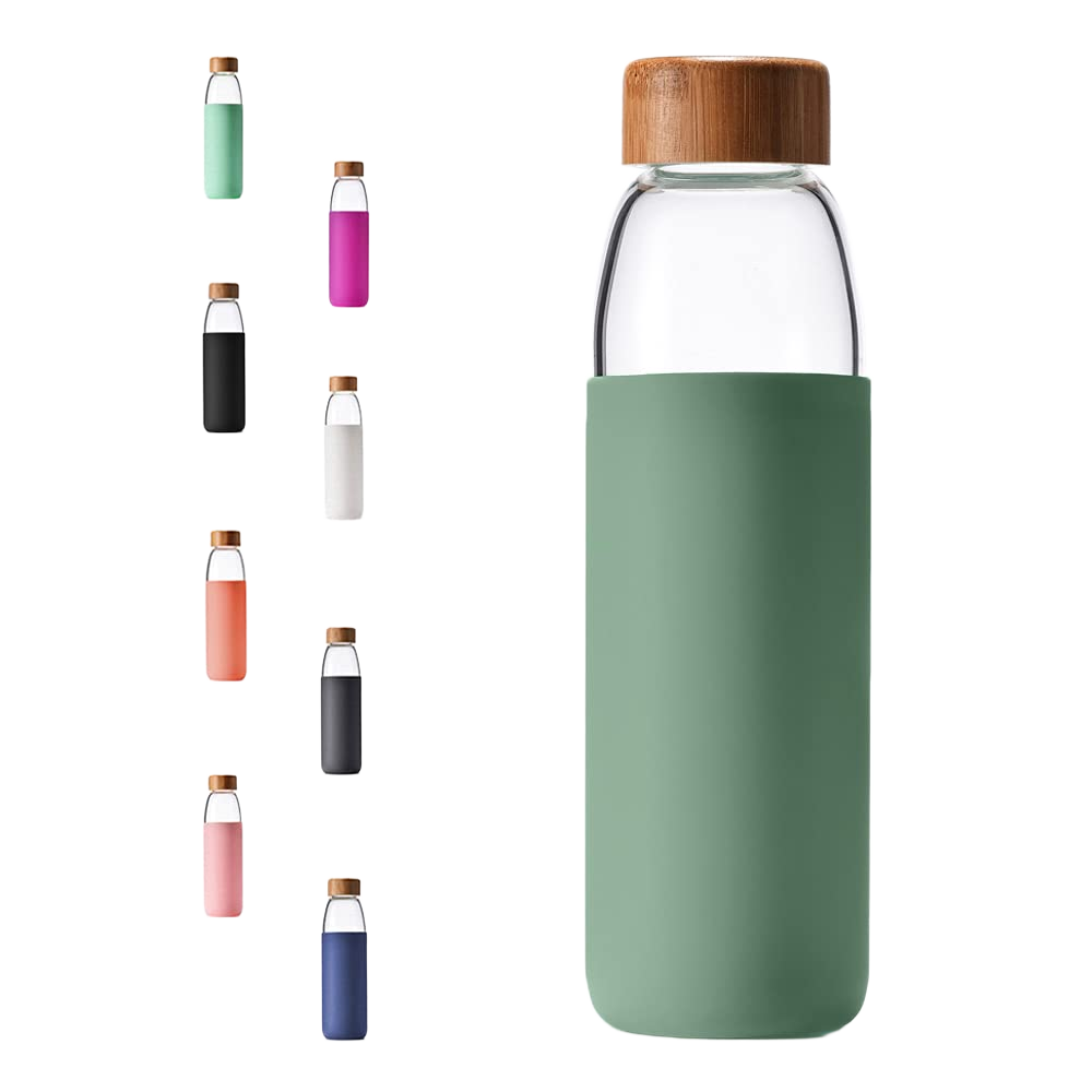 veegoal 25 Oz Borosilicate Glass Water Bottles with Bamboo Lid