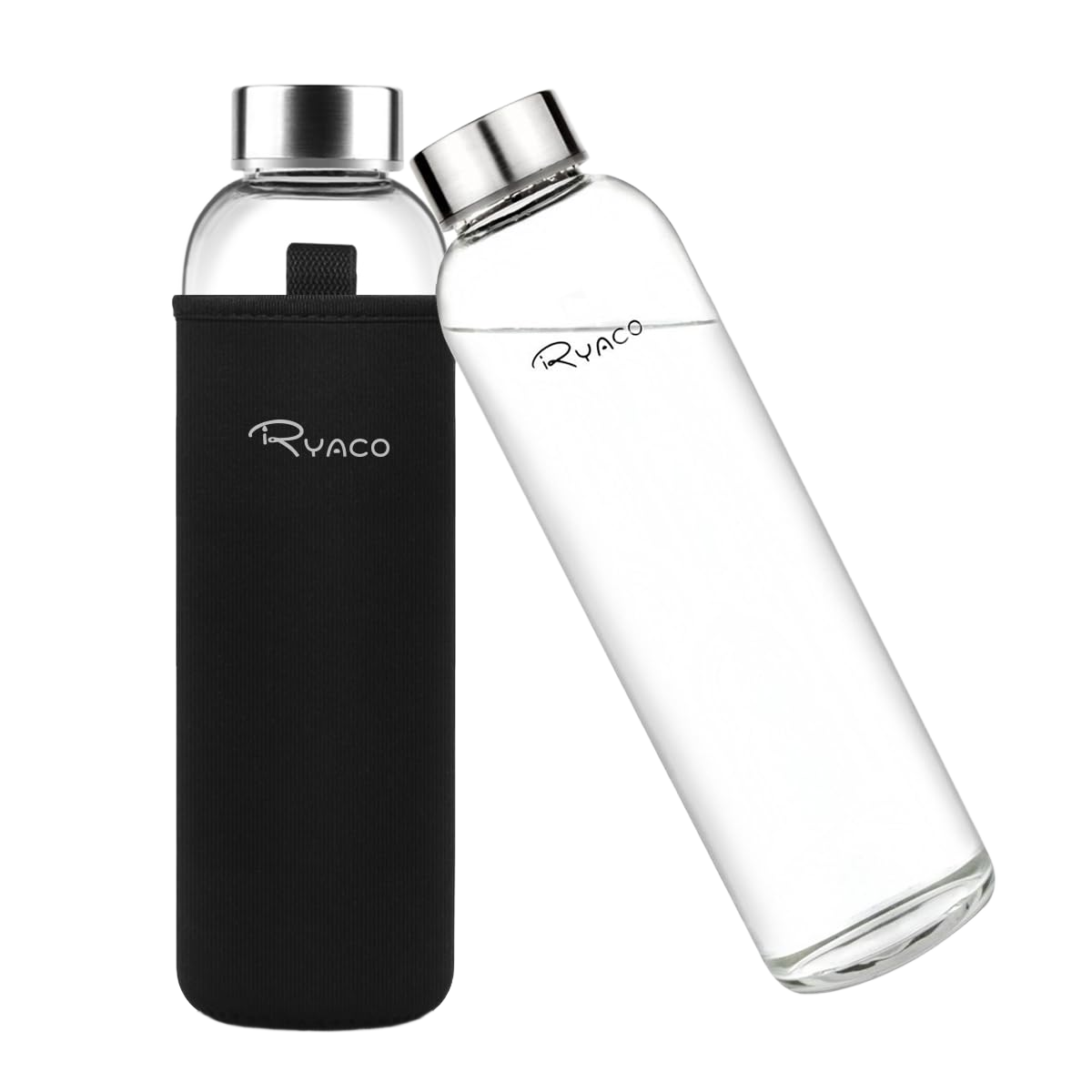 Ryaco Borosilicate Glass Water Bottle 33oz/1L/1000ml BPA-Free Leak Proof Ideal for School Home O