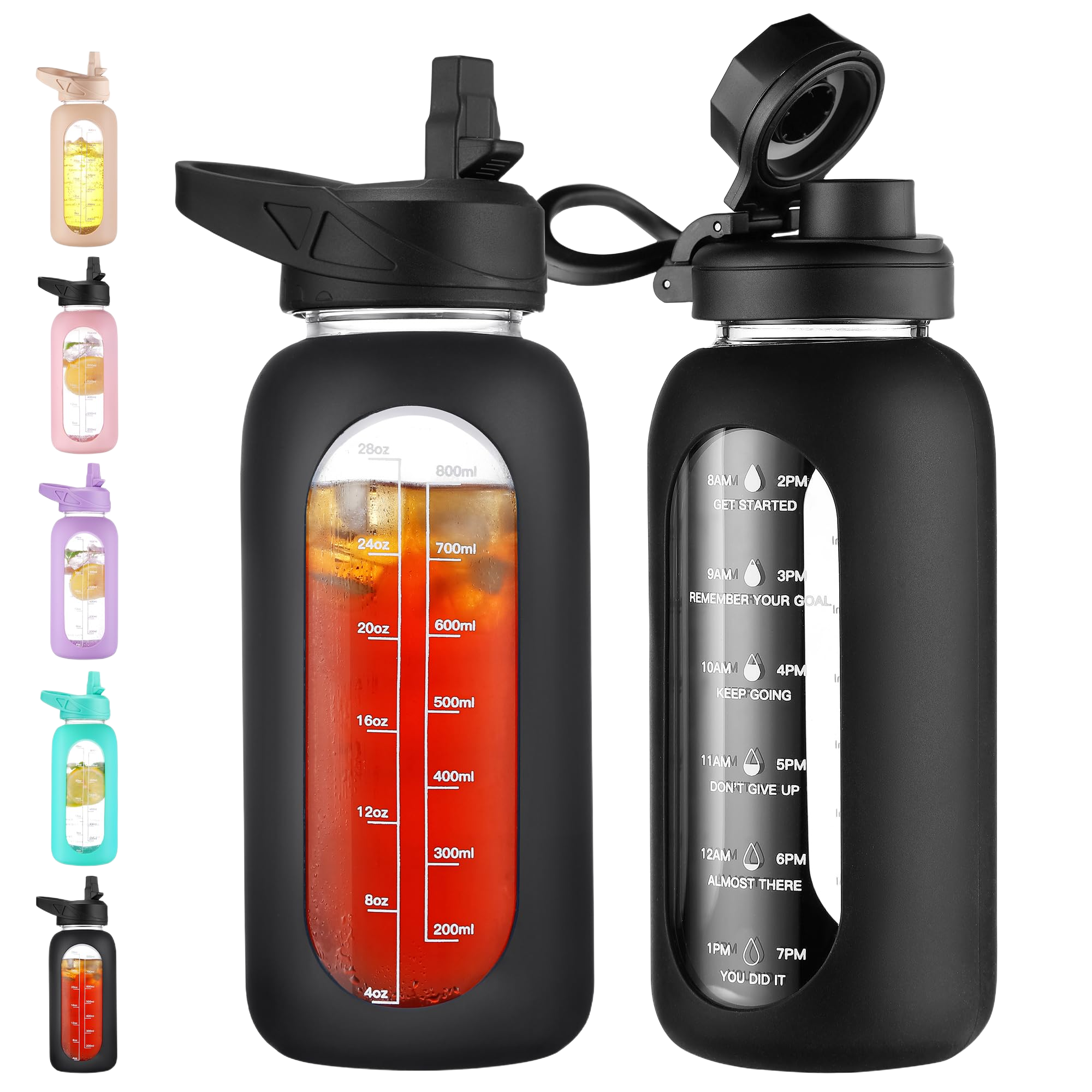 CIVAGO 32 oz Glass Water Bottle with Straw and Handle