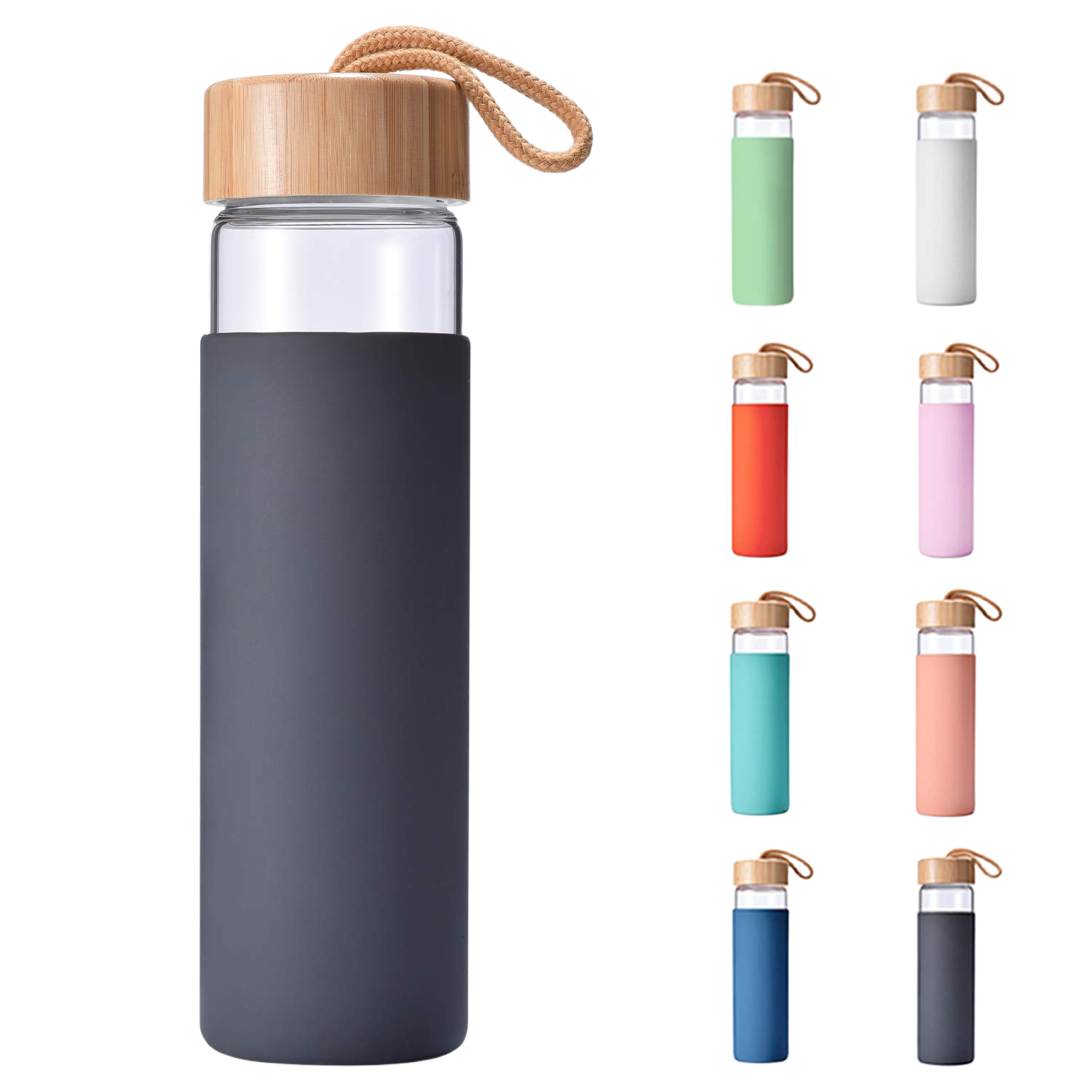 Yomious 20 Oz Borosilicate Glass Water Bottles with Silicone Sleeve BPA Free