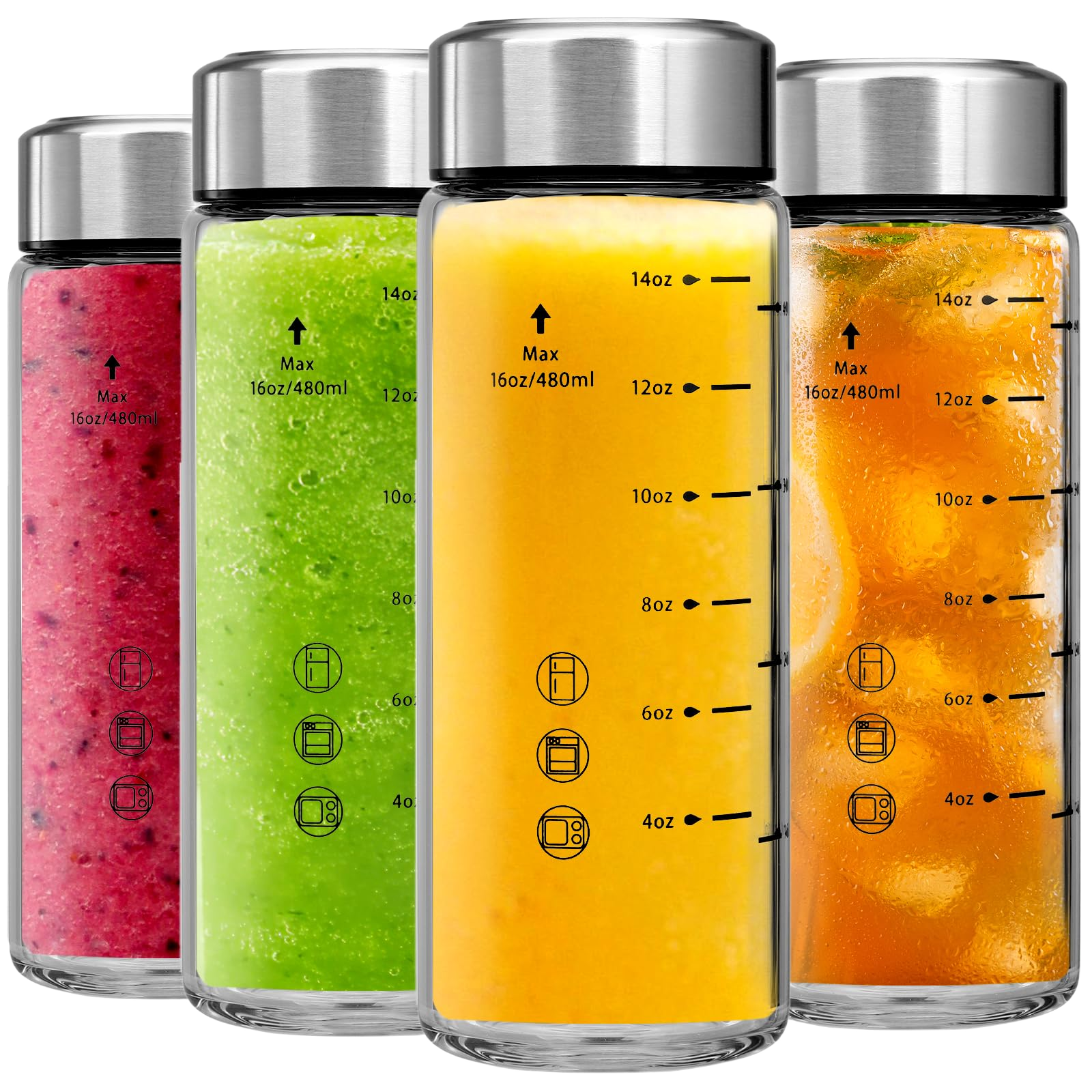 chunmo Glass Juice Bottles 4 Pack 16 oz