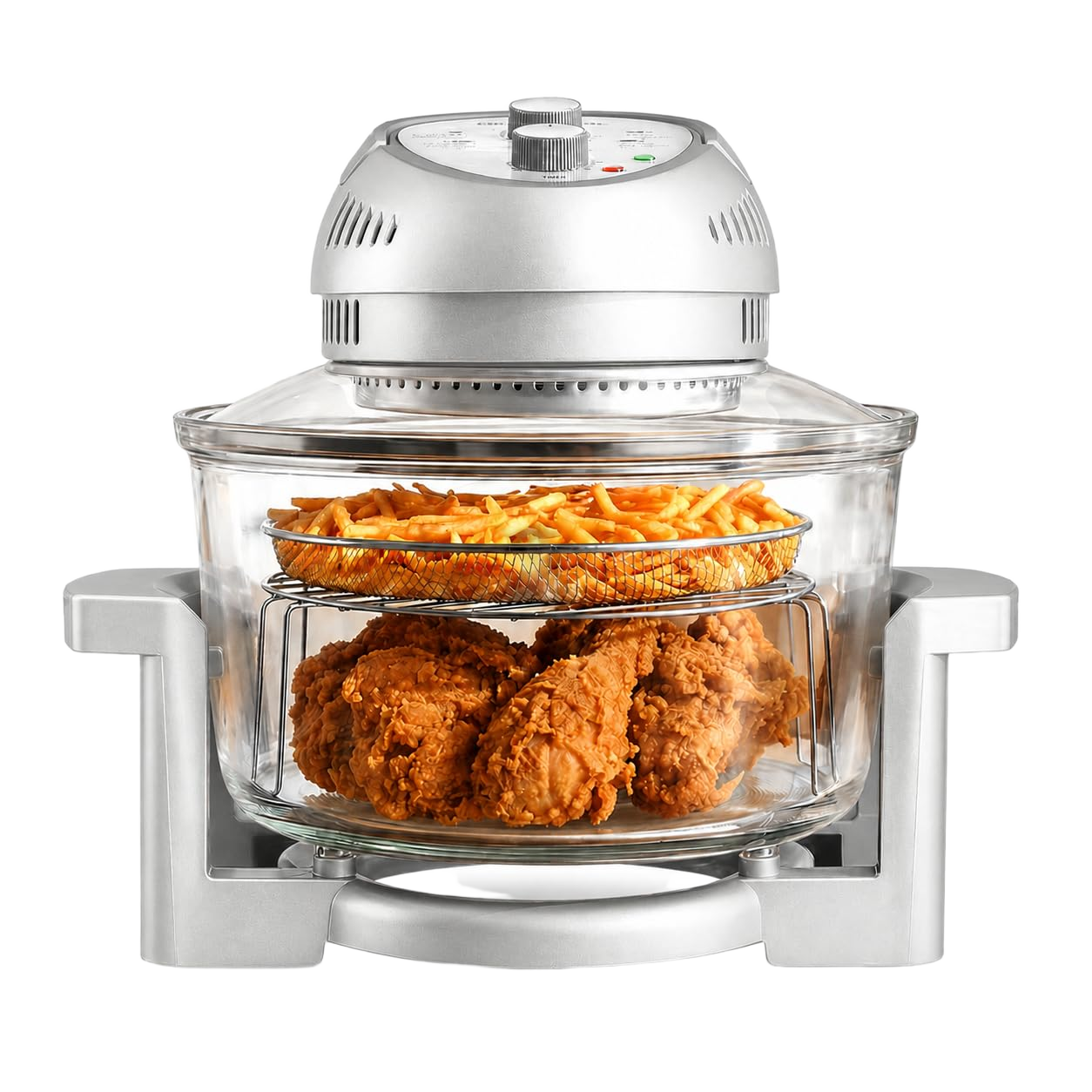Granitestone 16Qt Large Glass Air Fryer Non Toxic – Family Sized Airfyrer Cooker with 3 Cooking Section
