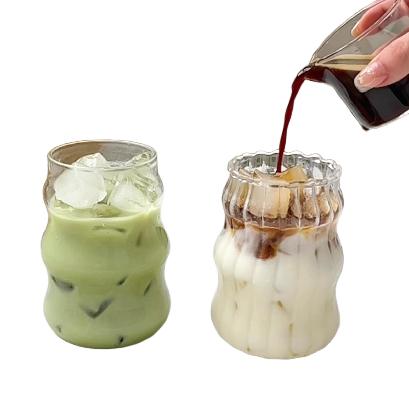GUOJOZO 2 Pcs Ribbed Glass Cups 18 Oz Vintage Drinking Glassware Ripple Cocktail Glasses for Iced 