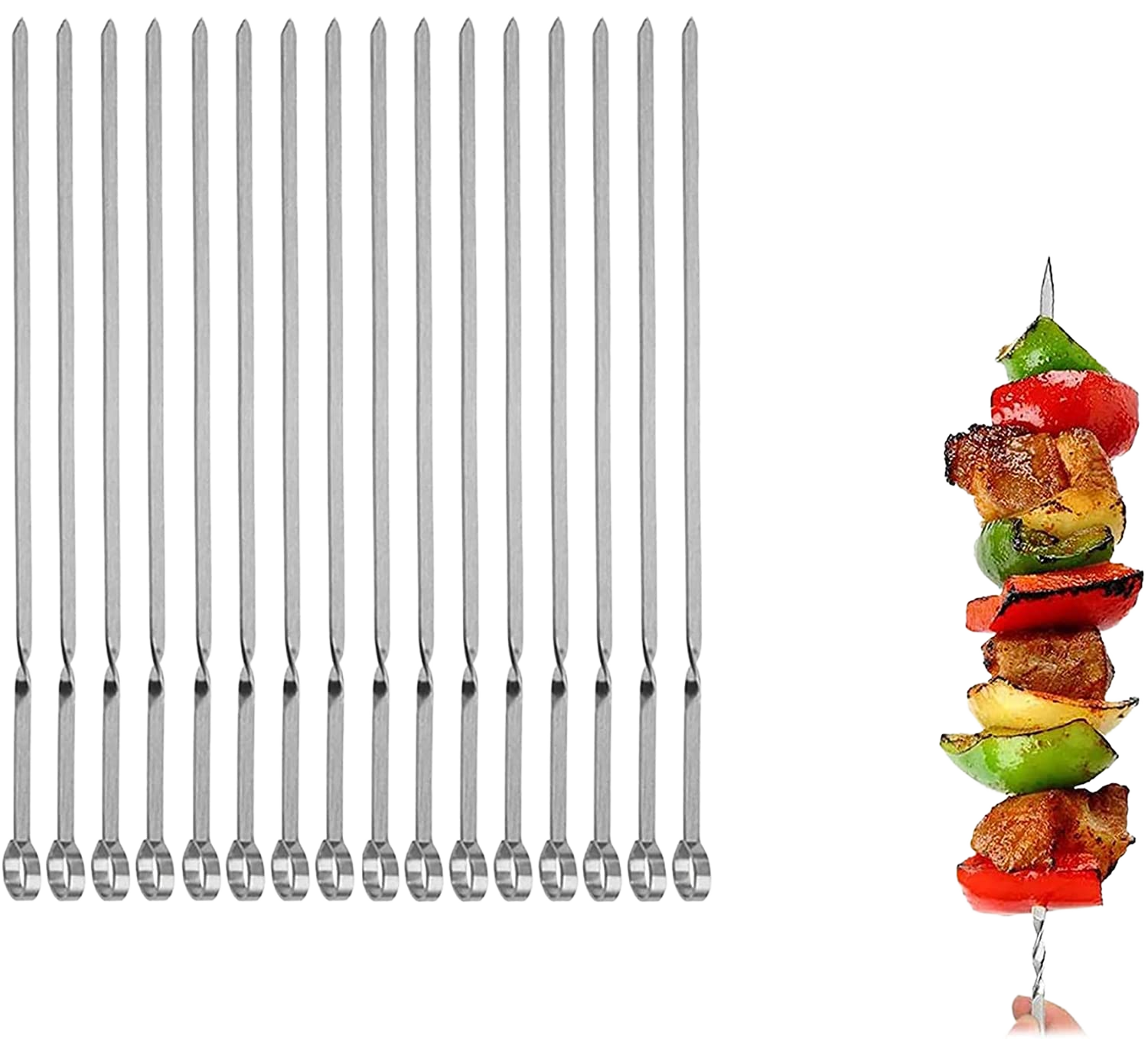MOCUMEI Metal Skewer for Grilling,Kabob Skewer,Flat BBQ Barbecue Skewer,Grilling Skewers Set,Reusa