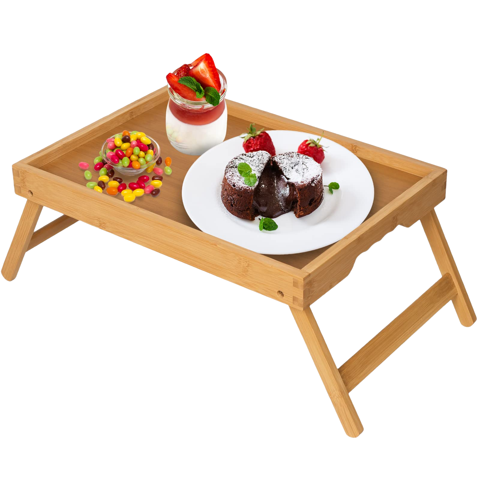 Artmeer Bed Tray Table with Folding Legs,Bamboo Breakfast in Bed for TV Table