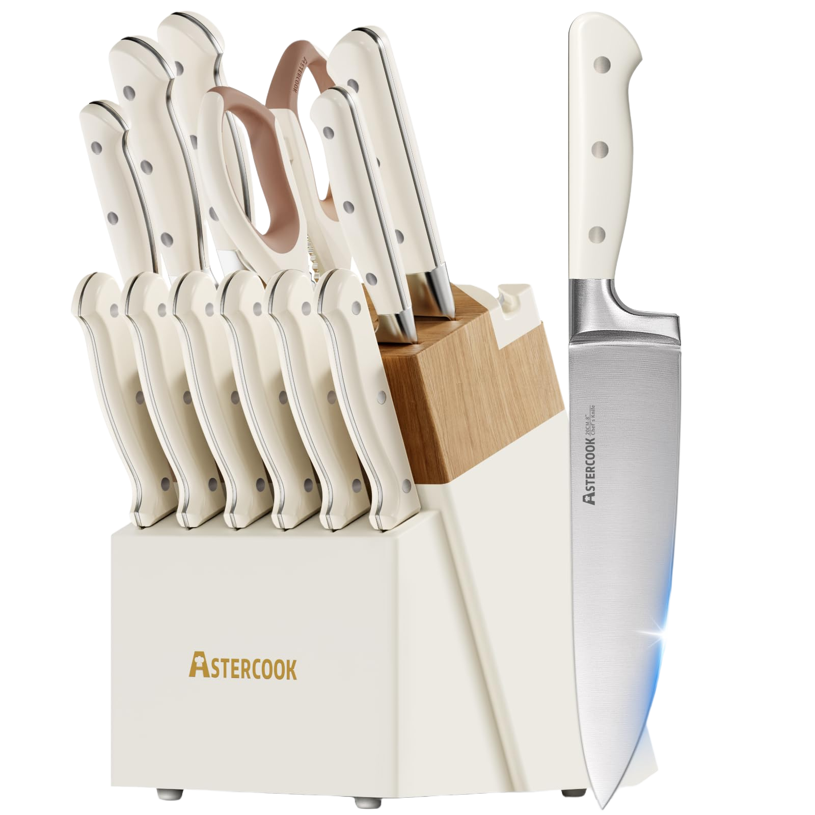 Astercook Knife Set,Astercook Kitchen Knife Set with Block 14-Piece Full Tang Stainless Steel Knives