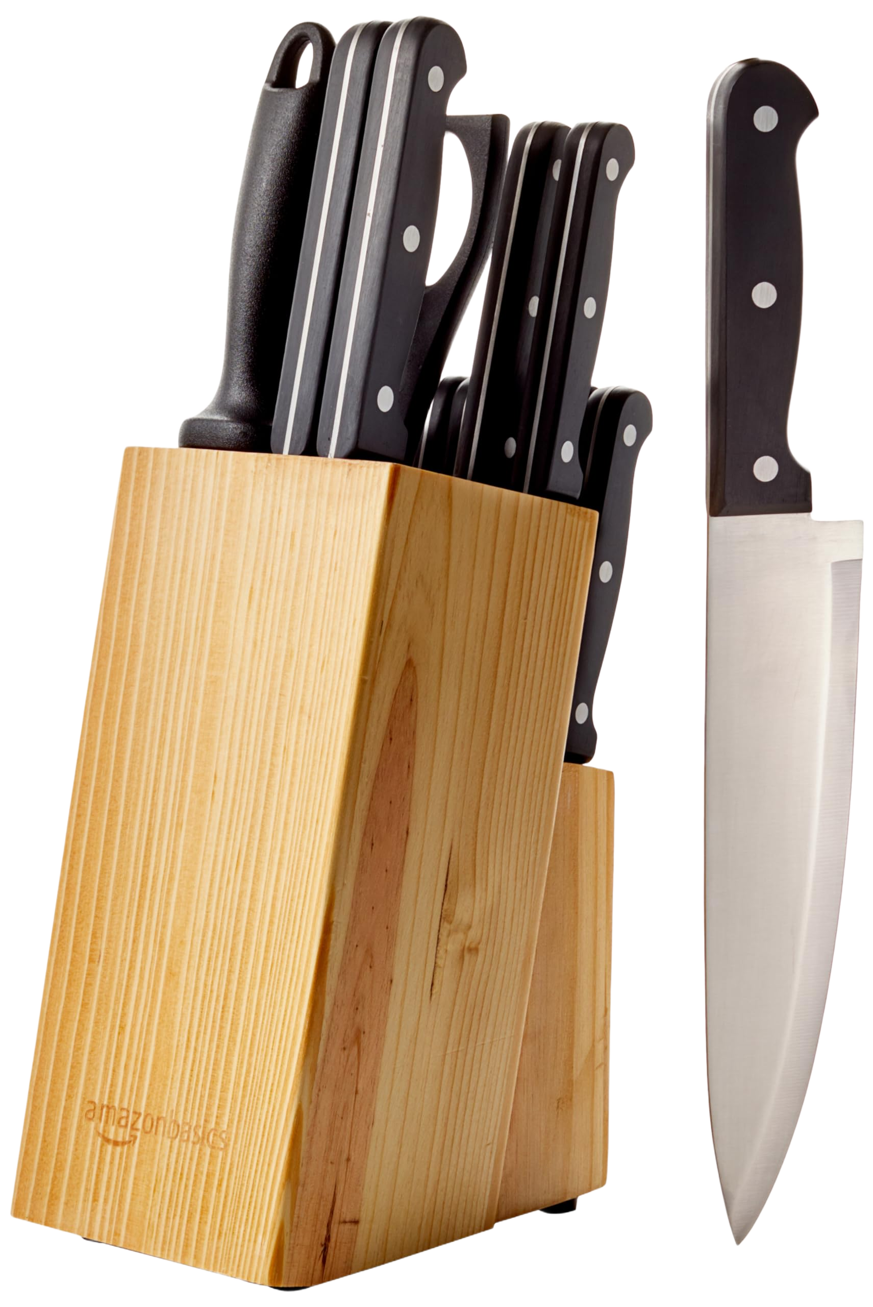 Amazon Basics 14-Piece High Carbon Stainless Steel Kitchen Knife Set with Full Tang Construction