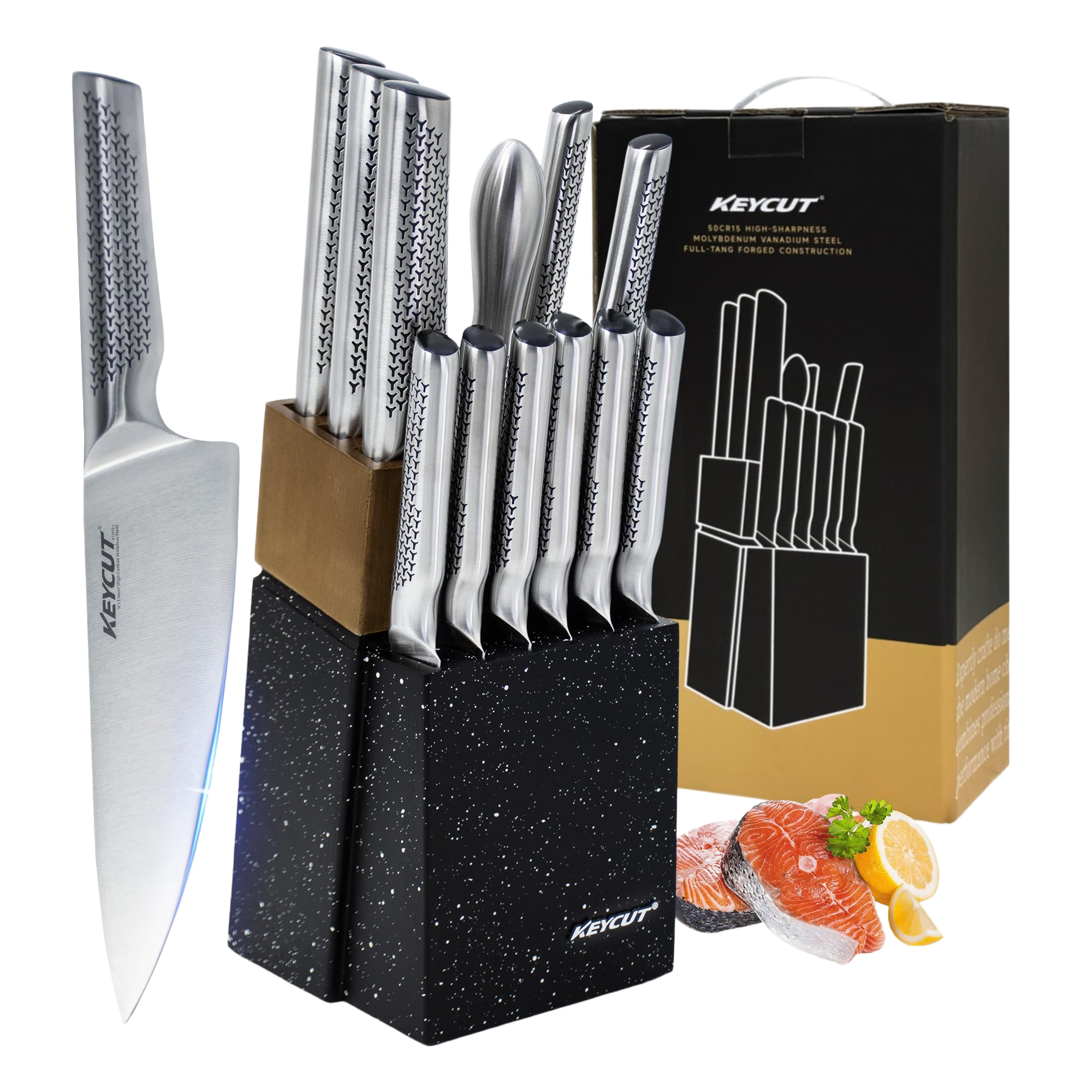KEYCUT 13 PCS Knife Set with Block